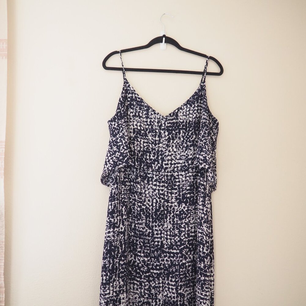 White House Black Market Navy Blue Spaghetti Strap Flounce Maxi Dress - Picture 5 of 8